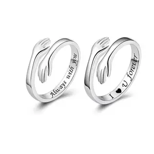2-Pcs Adjustable "Always My Daughter Forever My Friend" Hug Ring, Sterling Silver Plated Love Token, Perfect Symbol of Protection & Affection for Mom & Daughter