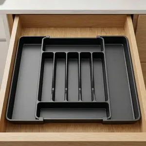 Expandable Silverware Organizer, BPA-Free Food-Safe Cutlery Flatware Organizer, Kitchen Utensil Drawer Organizer, Adjustable Silverware Holder for Spoons Forks Knives, Black