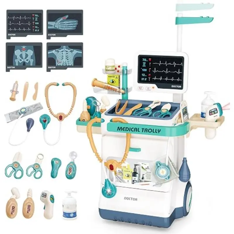 Kids Doctor Medical Trolley with Lights Sounds 26PCS, Role-Play Check-Up Toy for Toddlers 3+, Fun Educational Birthday Gift