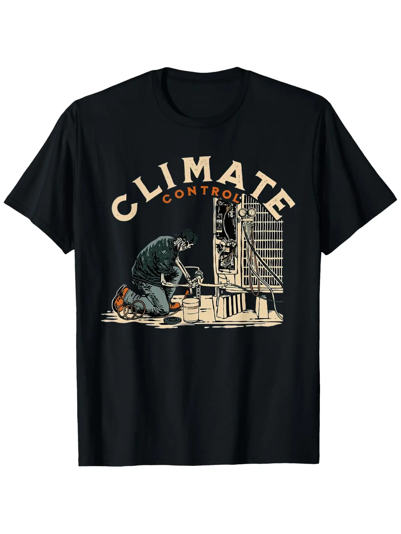 Climate Control Skeleton HVAC Technician T-Shirt Unisex Cotton T-shirt for Men Fashion Men's Top for Daily Wear