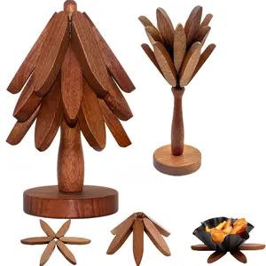 Woodcoasters Wooden Tree Trivet Set with Holder - Christmas Tree Shape, Thick Walnut Wood, Heat-Resistant, Eco-Friendly, Stylish & Aesthetic Decorative Coasters for Hot Dishes, Home Tableware Organizer TikTokShopBlackFriday