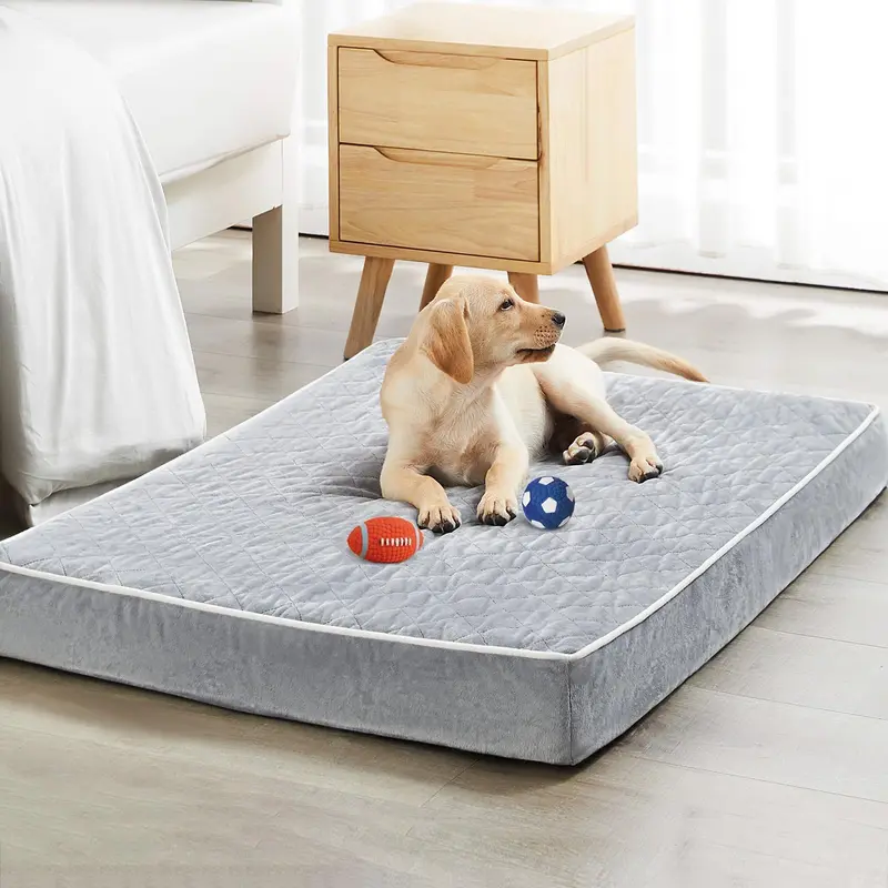 BFPETHOME Modern Soft Quilted Orthopedic Dog Bed - High-Density Memory Foam, Pressure Relief, Joint Stress Ease, Waterproof, Removable Washable Velvet Cover, Multi-Needle Quilting, Crate Compatible for Large Breeds, Vacuum Box, Less Seepthrough