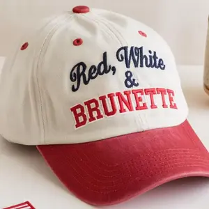 Brunette Girl Hat, Red White & Blue Cap, Funny Patriotic Gift for Her, Embroidered Slogan Hat, Adjustable Baseball Cap