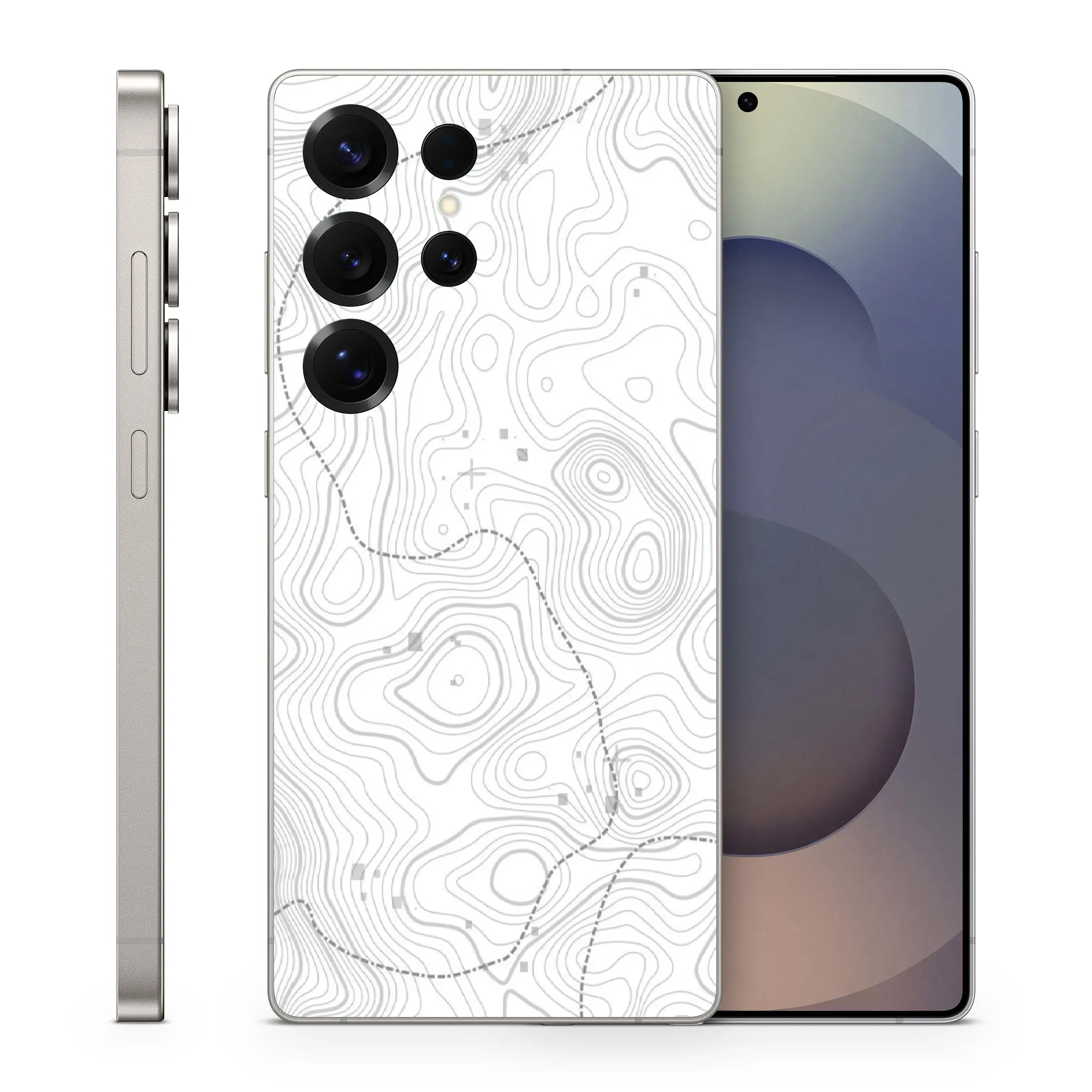 Topographic White Phone Skin Compatible With Samsung Galaxy S 25 Ultra