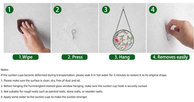 Remiawy Hummingbird Suncatcher 6”, Stained Glass Window Hanging Decor with Chain & Hooks