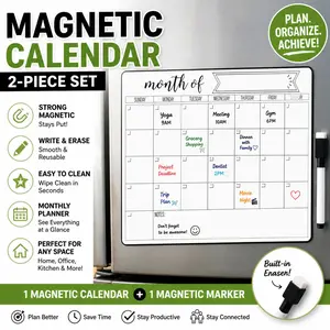 Magnetic Fridge Calendar Set (1 Magnetic Calendar + 1 Magnetic Marker) – Reusable, Easy to Clean, Weekly & Monthly Time Planner, Ideal for Home & Office Use, Weekly Dated Planner, Meal Planner For Fridge