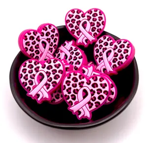 Leopard Heart Pink Ribbon Focal Bead