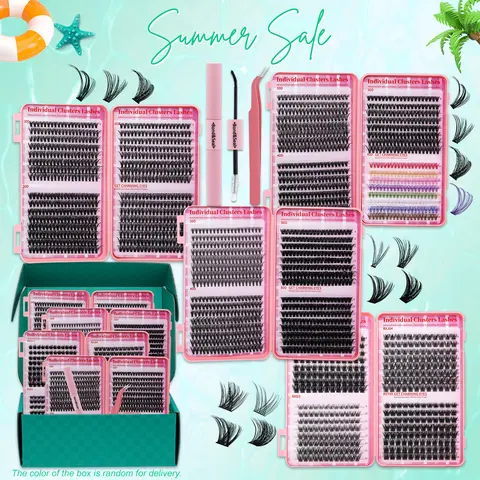 2304pcs DIY Eyelash Extension Set, Diy Makeup Lashes, Diy Personal Lashes, Individual Lash Extensions, D Curl 11 Styles, Individual False Eyelashes Mix 9-16mm Fluffy Mega Volume Wispy Colorful Lashes Soft And Comfortable with Bond&Seal and Tweezers