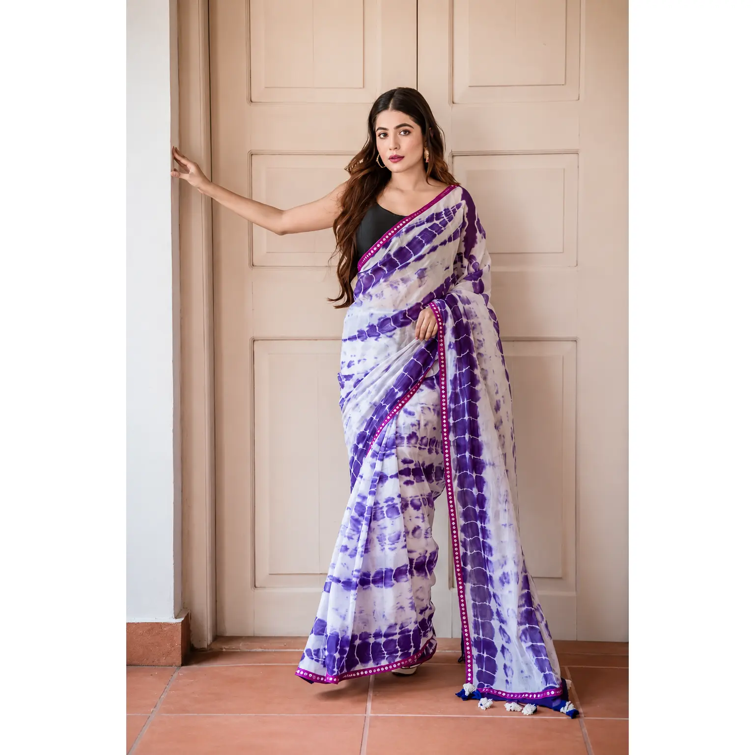 Purple Tie and dye Mulmul Cotton Saree