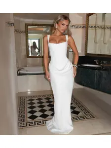 Chic Elegant Fitted Corset Evening Dress Women Sleeveless Maxi Gown Formal Wear Formal Events Special Occasions Wedding Guest Party Dress