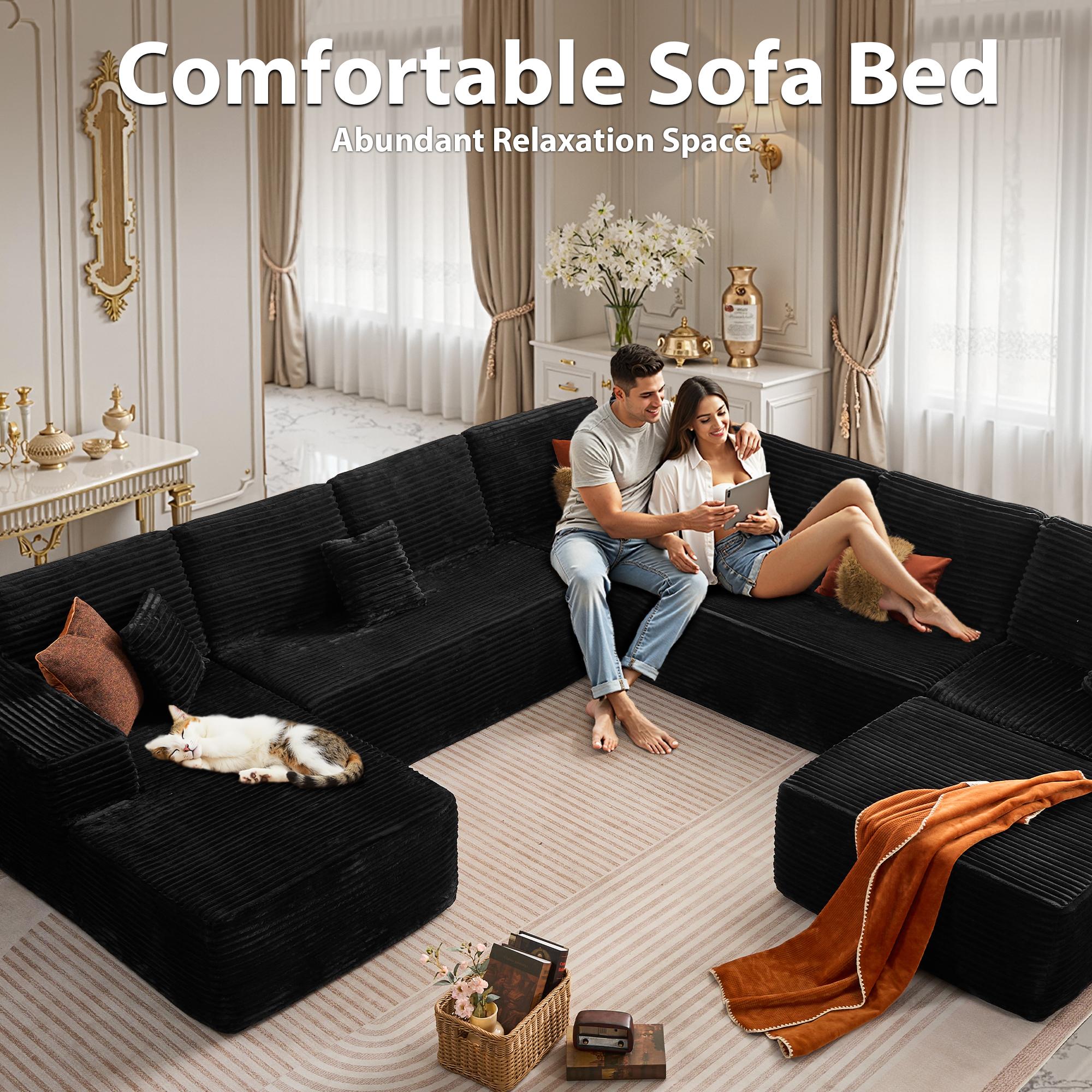 【5 Packages shipping】G/U/L-Shape Modular Sectional Couch Sofa, Compressed Plush Corduroy, Modern Sleeper Sofa for Living Room, Space-Efficient Design-Convertible Sectional Couch 【5 Packages shipping】G/U/L-Shape Modular Sectional Couch Sofa, Compressed Plush Corduroy, Modern Sleeper Sofa for Living Room, Space-Efficient Design-Convertible Sectional Couch