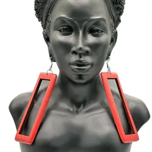 Rectangle Cut Out Shape Wood Earring Bright Colors  Ethnic