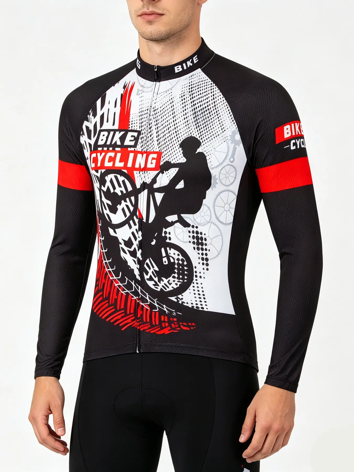 Men's Long Sleeve Cycling Jersey, Cycling Sports Wear, Cyclist Jersey, Sporty Biking Top with 3 Back Pockets, Digital Print, All Seasons, Ideal for Outdoor Activities, Bike Jersey