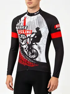 Men's Long Sleeve Cycling Jersey, Cyclist Jersey, Sporty Biking Top with 3 Back Pockets, Digital Print, All Seasons, Ideal for Outdoor Activities, Bike Jersey