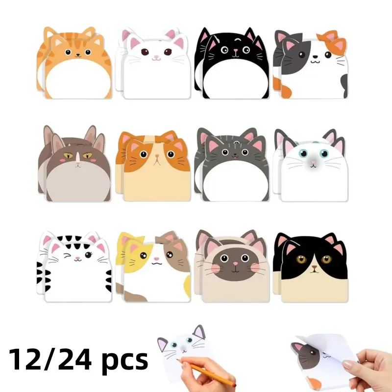 [Back to School]Cute Sticky Notes, 12/24 Pack Sticky Notes Kawaii Animals Shape Markers Flags Fun Sticky Notes Cute Notepads Sticky Note Pads Office Supplies for Office Home Students Roommates Tab Gifts Sticky Labels Sticky Notes Set-MM1