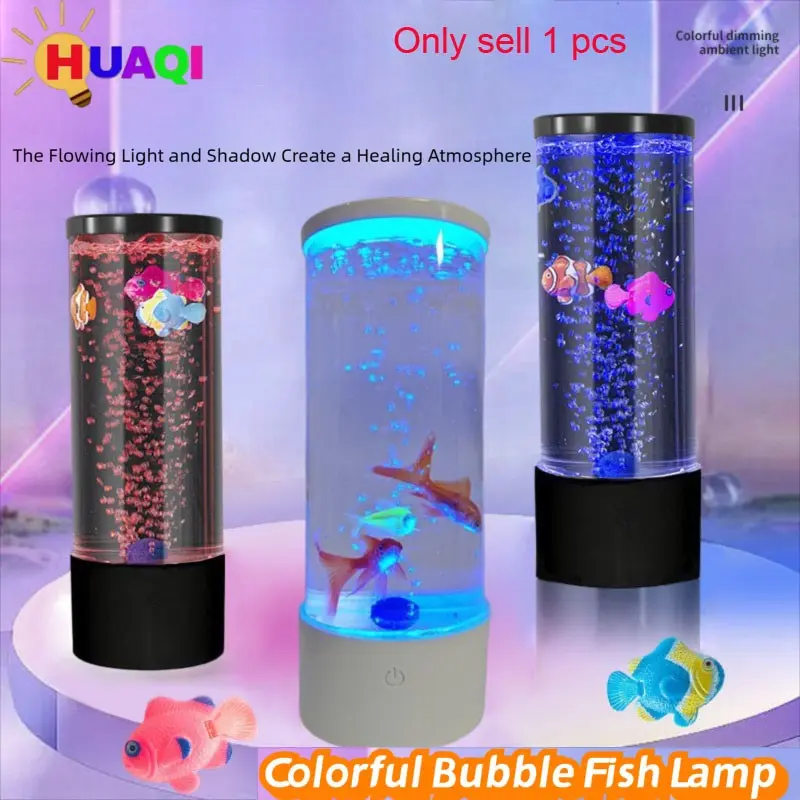 LED Fish Tank Light, Simple Creative Bubble Cylinder Lamp, USB Seven-Color Changing Night Light, Silent Desktop Decoration, Colorful Ambient Light