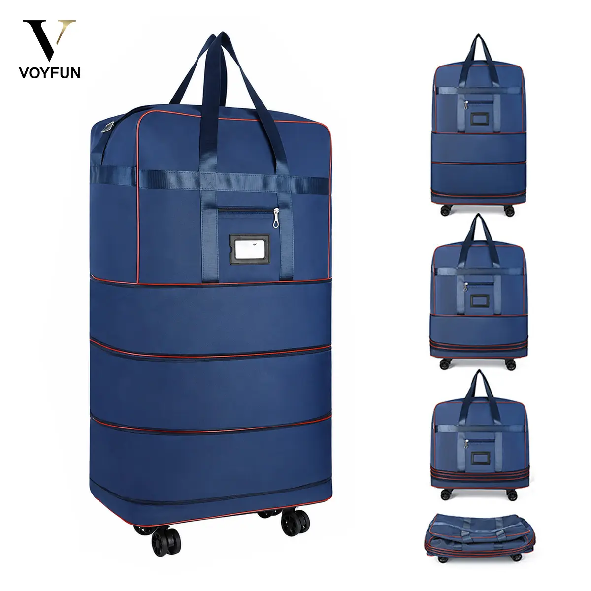 Voyfun Expandable Rolling Duffel Bag with Detachable Wheels, 4-Tier Foldable Luggage for Travel Moving and College, Heavy Duty Oxford Luggage Bag for Men and Women
