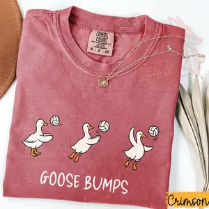 "Goose Bumps" Volleyball T-Shirt - Funny Silly Goose Sports Graphic Tee, Comfort Colors Vintage Oversized Shirt, Relatable Athlete Humor Graphic Tee, Shortsleeve, basic tops, Fabric Cotton, Women's Top, Menswear Top, Gifs, Streetwear