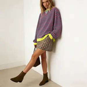 Women's Stripped Sweatshirt, Casual Sweater Long Sleeve T-Shirt for Spring, Crewneck Fashion Hoodie, Women's Clothing