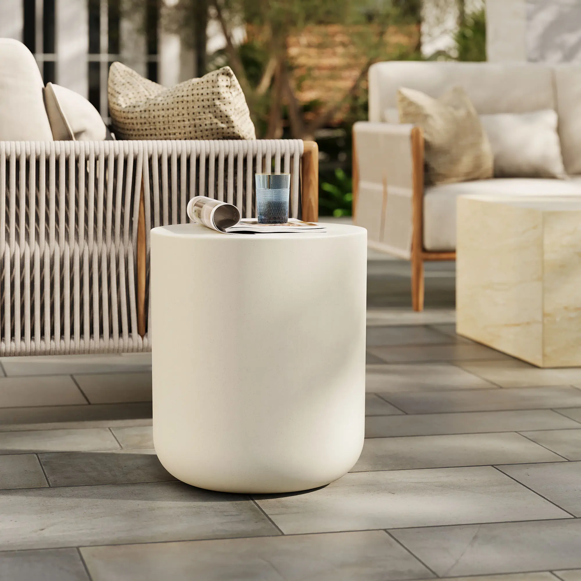 Brion Indoor - Outdoor Patio Concrete Stool in White
