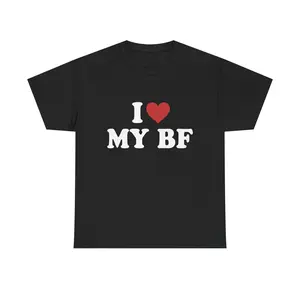 Women's Soft Oversized Round Neck Short-Sleeve "I Love My BF" T-Shirt, Cute Boyfriend Tee, Girlfriend Valentine's Day Gift, Romantic Graphic Couple Apparel