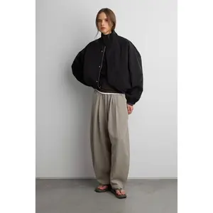 HIGH FUNNEL NECK CROPPED DRAWSTRING JACKET