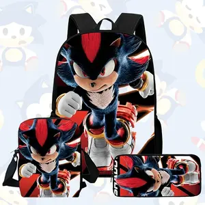 Shadow the Hedgehog 3PCS Backpack Set, Cool Sonic Character Print School Backpack with Lunch Box & Pencil Case, Lightweight Durable Daypack for Kids Teens, Ideal Gift for Sonic Fans