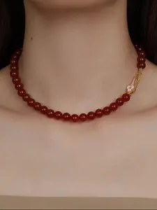 Women's Shell Ruyi Buckle Agate Necklace Bracelet Set, Jade Clavicle Chain, New Year Sweater Chain, Feng Shui Jewelry Gift