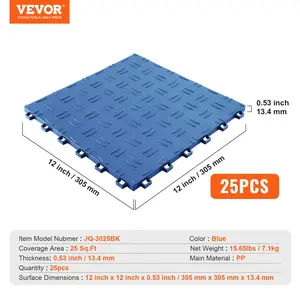VEVOR Garage Tiles Interlocking, 12x 12x 0.53 inch 25 Pack Garage Floor Covering Tiles, Non-Slip Double-Sided Texture Garage Flooring Tiles, for Garages, Basements, Repair Shops, Blue