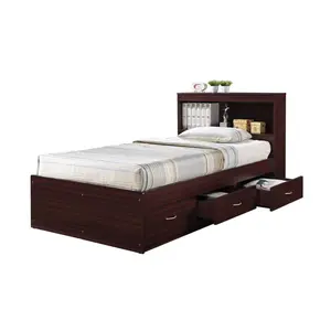 Hodedah HIBT60 MAHOGANY Twin-Size Captain Bed with 3-Drawers & Headboard - Mahogany