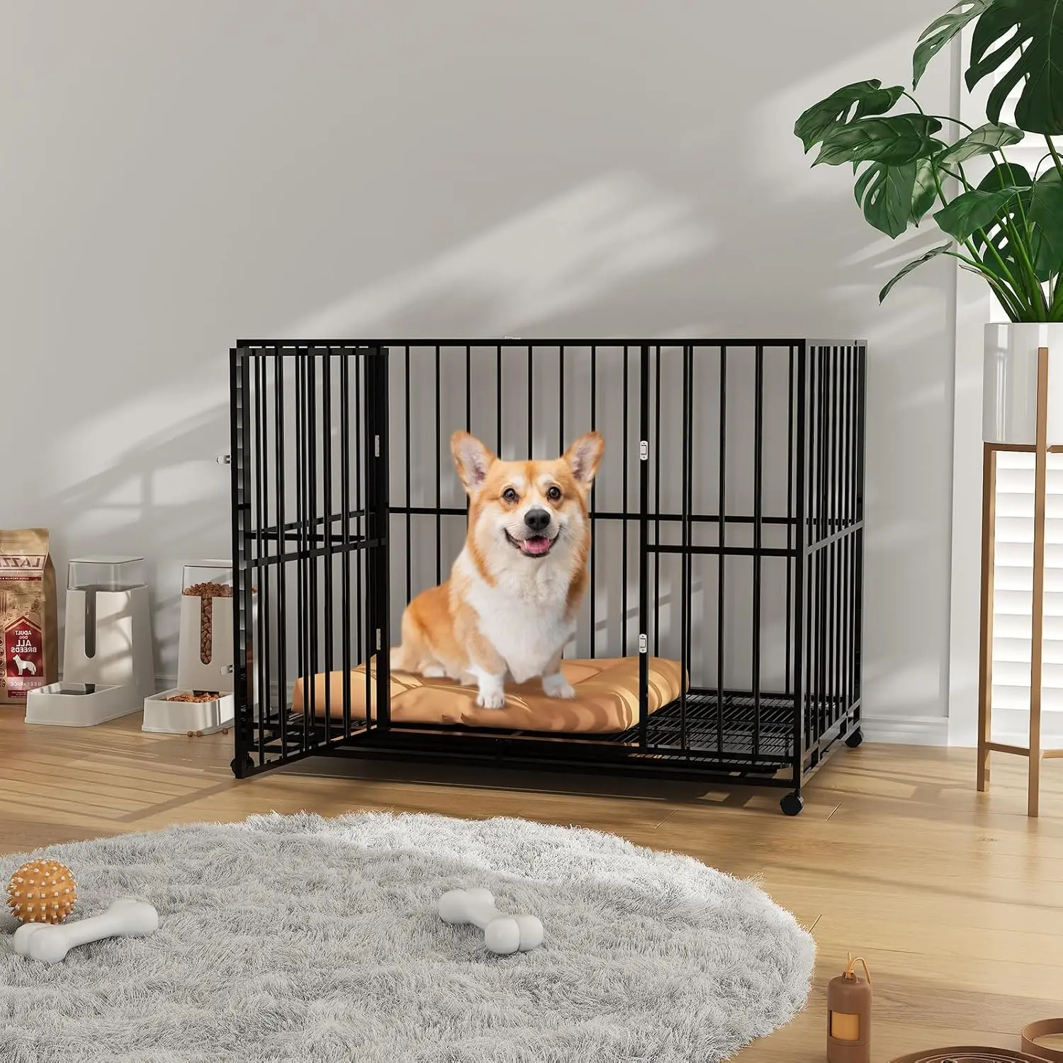 Heavy Duty 36/42/48" Stainless Steel Dog Crate – Indestructible Escape Proof Dog Cage with Lockable Wheels & Removable Tray, Indoor Crate for Small Sized Dogs, High Anxiety & Chew-Resistant Design end table kennel large outdoor dog kennel
