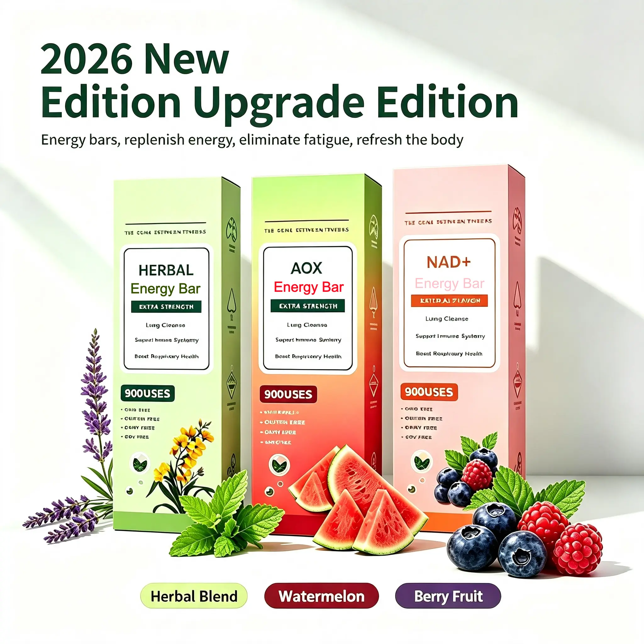 2026 Upgraded Multi-Flavor Energy Bag – 5 Scents: Herb Mullein Mint, Lavender, Energy, NAD+ & Watermelon, Natural Fresh Breathing Support