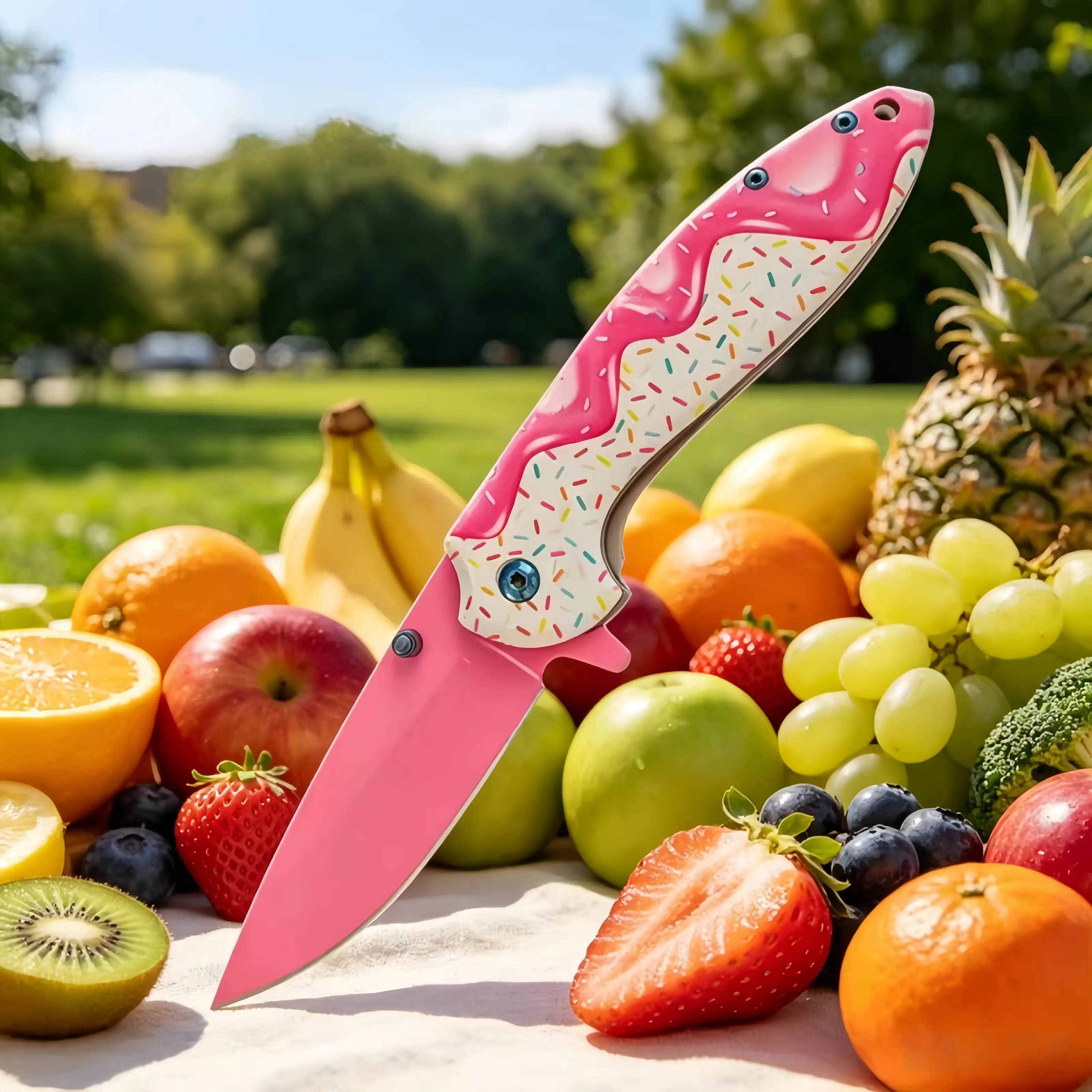 Cute Donut Print Portable Pocket Knife - Multi-Purpose Versatile Tool for Fruit Cutting, Daily Use, Outdoor EDC Utility Hand Tool, Multi Purpose Tool, Versatile Tools