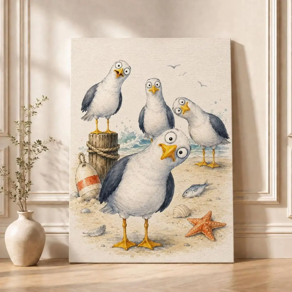 Funny Seagull Wall Art, Coastal Beach Print, Nursery Decor, Ocean Animal Poster, Kids Room Wall Art T