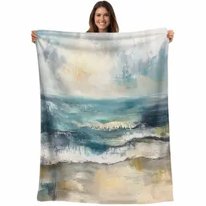 Coastal Beach Flannel Fleece Throw Blanket for Couch Chair Sofa Bed, Lightweight Soft Blanket for Women Men, Abstract Oil Painting Ocean Wave Warm Cozy Blankets for All Season