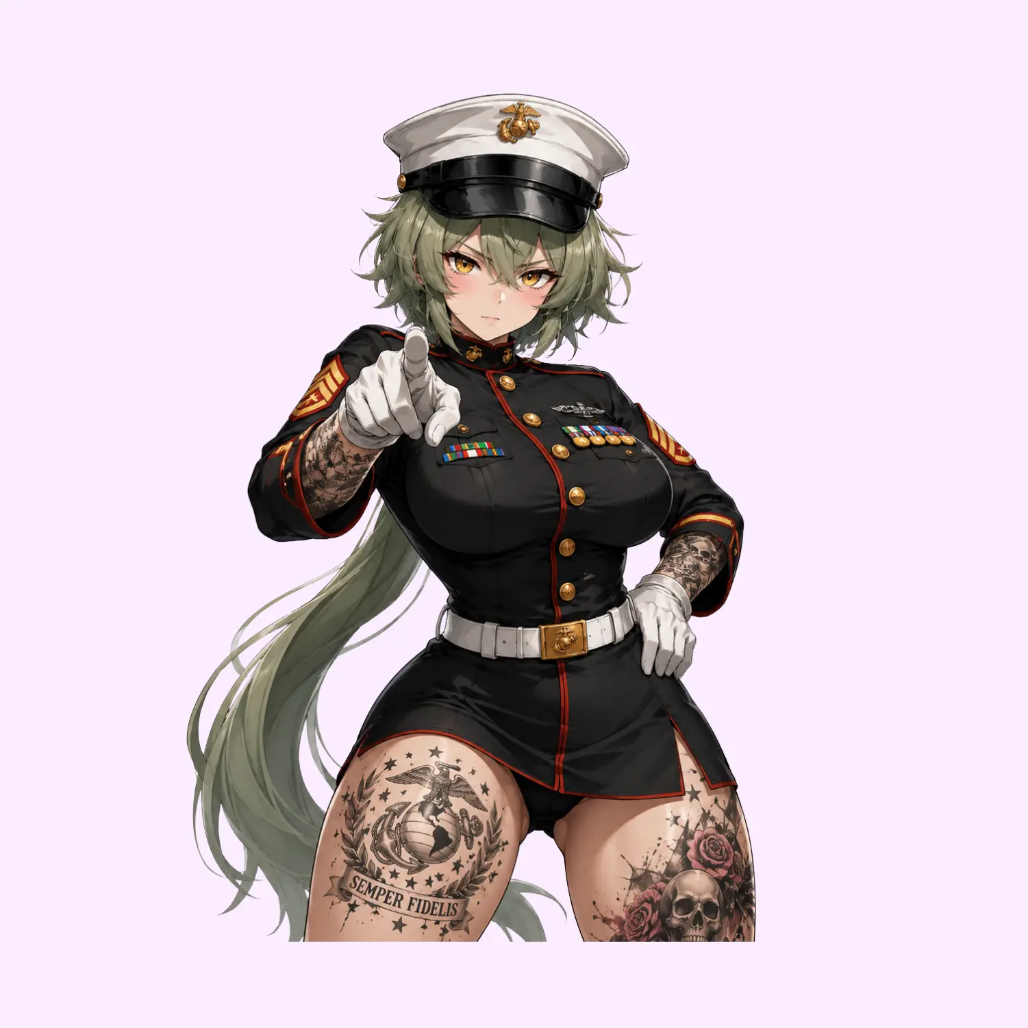 Semper Fidelis Anime Girl Sticker | Military Tattoo Art Vinyl Decal | Patriotic Uniform Car Laptop Water Bottle Sticker