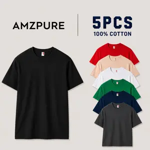 5-Pack 100% cotton AMZPURE Men's Slim Fit Crew Neck Casual T-Shirts - Super Soft, Tagless, Essential Tees for Everyday Wear