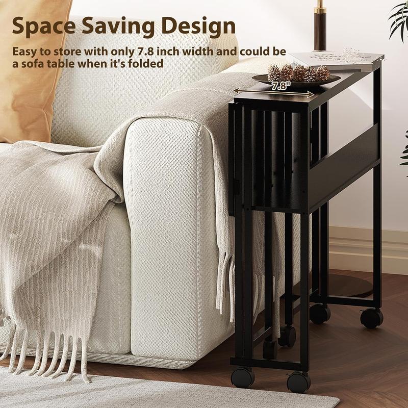 Folding Rolling Desk - 24.8 Inch Space Saving with Laptop Table Storage Shelf, Sturdy Frame, Mobile Workstation Sofa Table with Wheels for Dorms, Home, Office, Study Black Folding Rolling Desk - 24.8 Inch Space Saving with Laptop Table Storage Shelf, Sturdy Frame, Mobile Workstation Sofa Table with Wheels for Dorms, Home, Office, Study Black