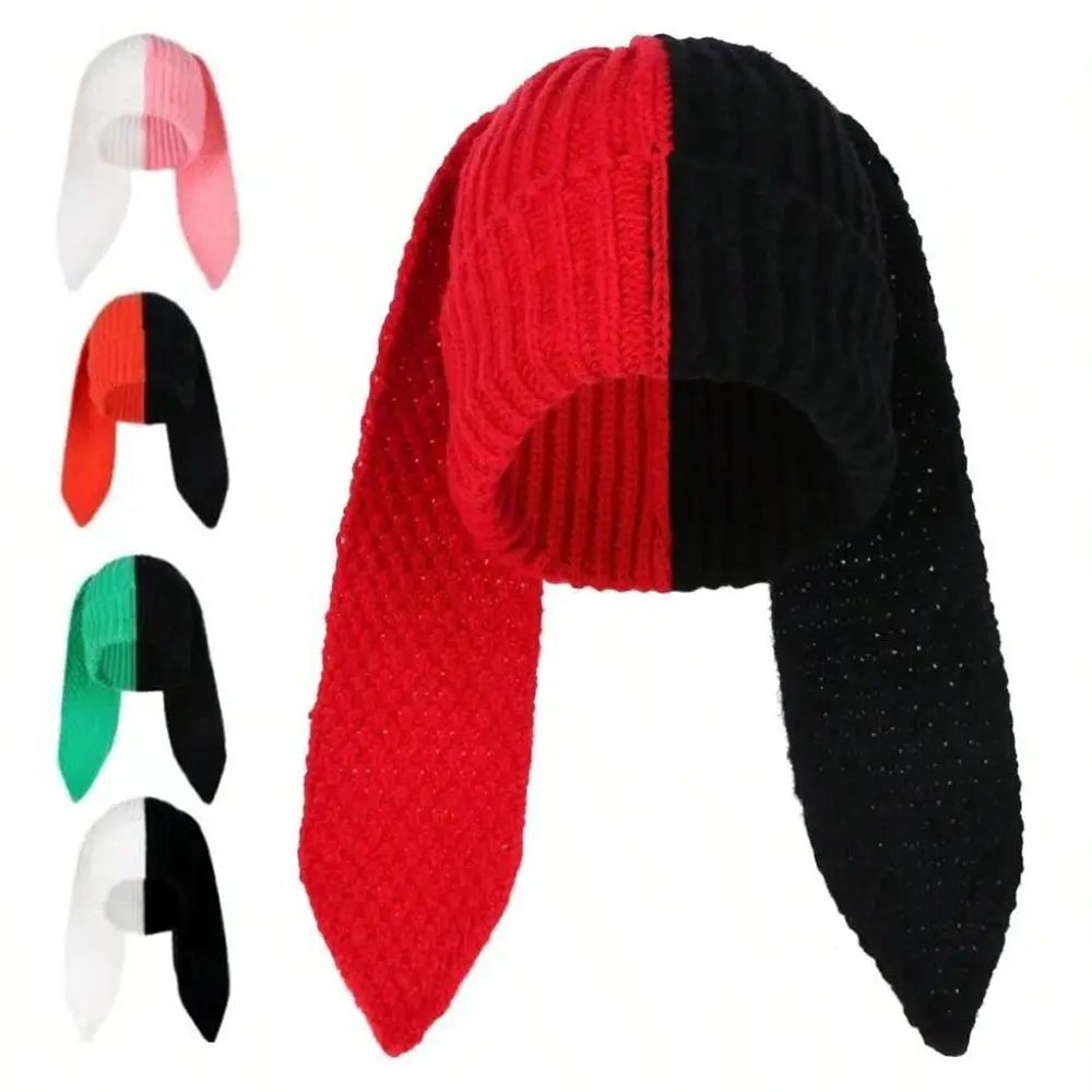 Womens Bunny Beanie Hats Cute Rabbit Beanie Crochet Hats with Long Ears Winter Warm Skull Cap Knit Slouchy Hat for Skiing Outdoor Activities