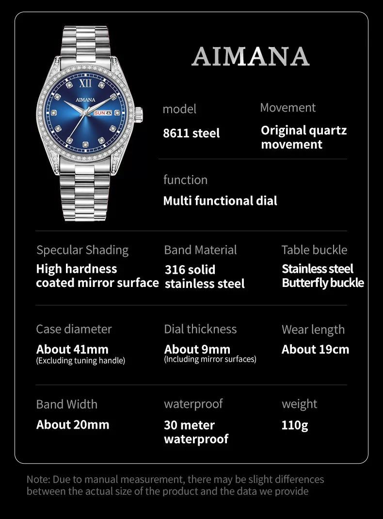 Men’s Business Fashion Quartz Watch, featuring a round full-diamond dial, available in three colors.luminous display, water resistance, and date function. A trendy, versatile, and exquisite timepiece — the perfect gift for birthdays or parties.