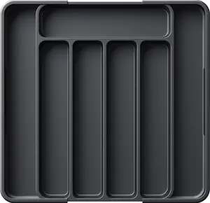 Expandable Cutlery Organizer for Kitchen Drawer, Adjustable Utensil Tray for Silverware Storage, Black