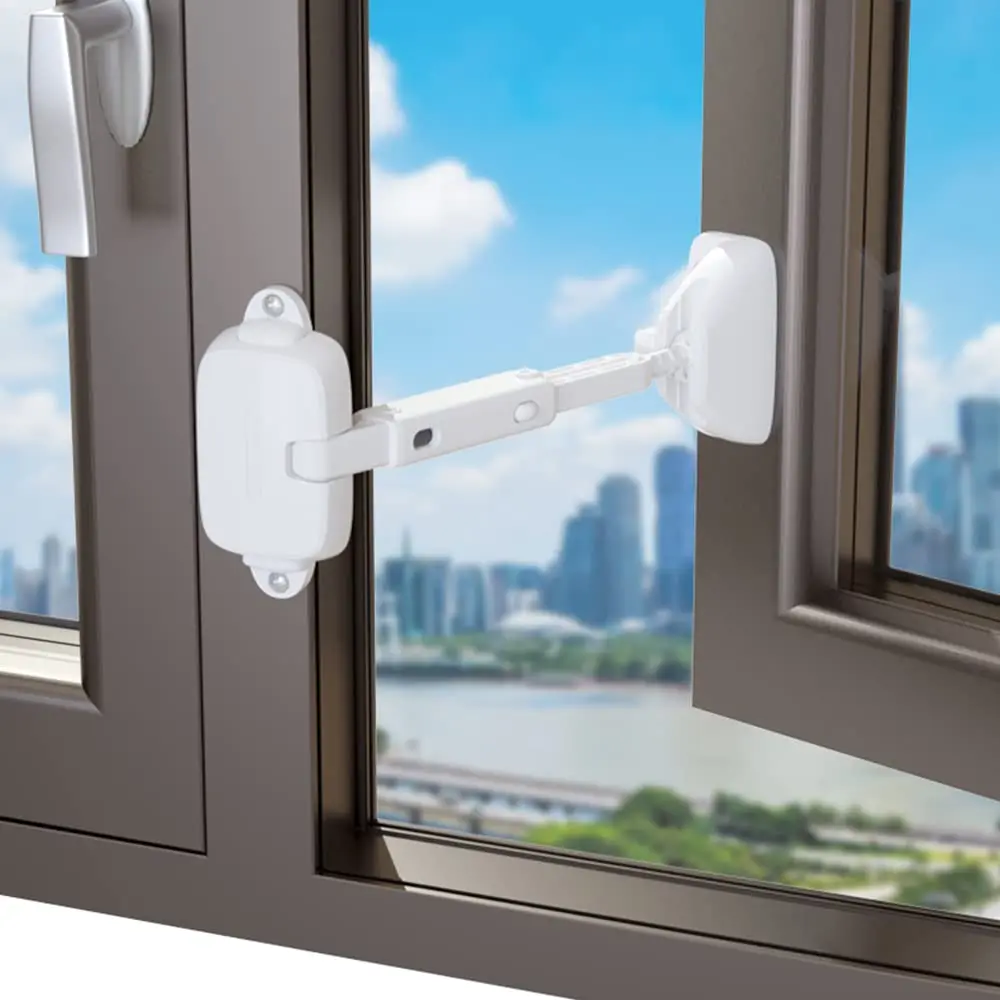 Childproof Window Restrictor (1 Pack, White) - Adjustable, Easy Operation, 2 Different Opening Sizes, Ventilation, Baby & Pet Safety Lock for Aluminum, Wooden, Metal Frames, Easy to Install