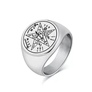 XINCY Hebrew Four-Letter Pentagram Titanium Steel Ring, Niche Vintage Distressed Design, Men's Personalized Trendy Accessories, Couples Matching Ring Gift