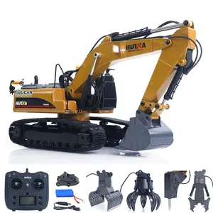HUINA New Upgrade 580 1/14 Metal Excavator Model Engineering Vehicle Electric Ball Grabber 360 Rotating Shear Claw Sound Lights remote control