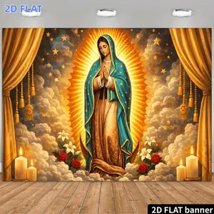 2D Flat Banner 1pc, Virgin Mary Throne Backdrop Suitable for Church Weddings Baptisms Religious Decor - Durable with Lilies Roses Clouds Divine Radiance, No Needed Suitable for Home Studio Outdoor for - Decoration