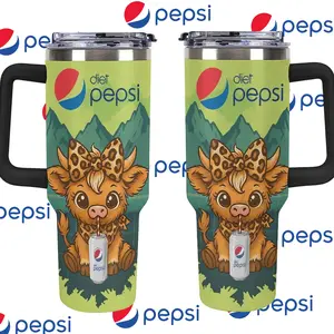 Cute Highland Cow Diet Pepsi 40oz Tumbler with Handle, Insulated Stainless Steel Travel Mug, Leopard Bow Cow Soda Cup, Funny Gift for Pepsi Lovers, Western Cowgirl Drinkware