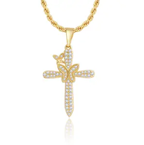 Mytys Shining Cross Necklace with Butterfly Design, Faith Based Pendant Jewelry for Women, Stylish Symbol of Belief Hope and Grace, Perfect for Daily Styling or Special Gifts