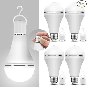 12W Rechargeable LED Bulb, Emergency Light Bulb For Power Outages, 5000K Cool White, E27/E26 Base, 800LM Bright, 4-6hrs Long Lasting, Portable With Hanging Hook For Camping & Home Use