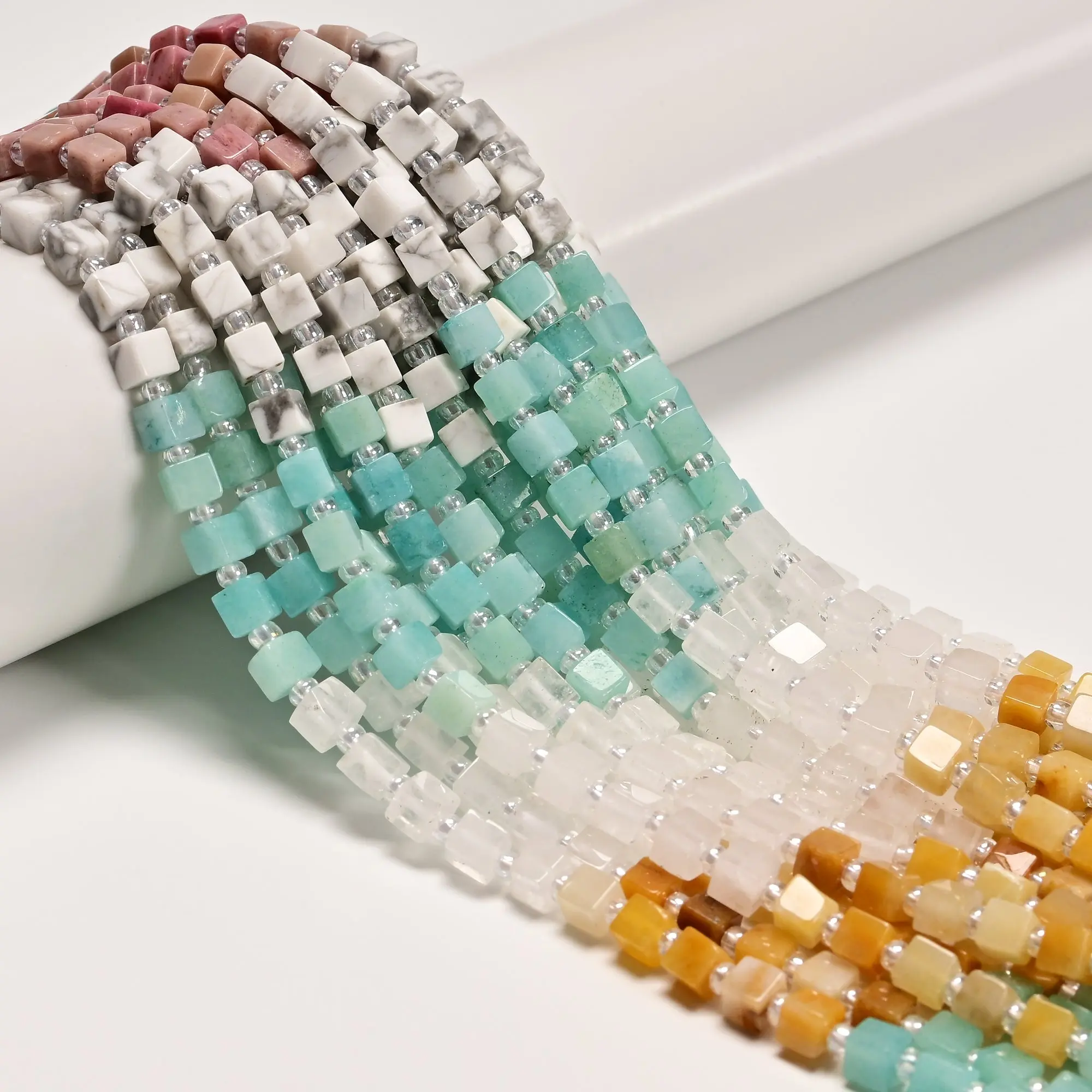 09 Multi-color Gemstone Smooth Cube Shape Beads Size 4mm 15" Strand