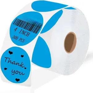 4 Inch Large Blue Circle Thermal Labels, Self-Adhesive Round Inventory Stickers, Multi-Purpose Round Roll Thermal Printing Stickers for Business and Domestic Use-300 Labels/Roll